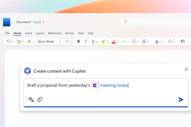 Ilustrasi dari Microsoft 365 Copilot yang digunakan di Word
