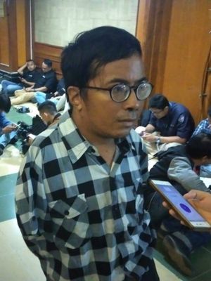 Anggota Perkumpulan Penyandang Disabilitas Indonesia (PPDI), Perkumpulan Penyandang Disabilitas Fisik Indonesia (PPDFI) Vicent Mariano usai acara sosialisasi pemilu untuk penyandang disabilitas di Kementerian Sosial, Jakarta Pusat, Kamis (14/2/2019).