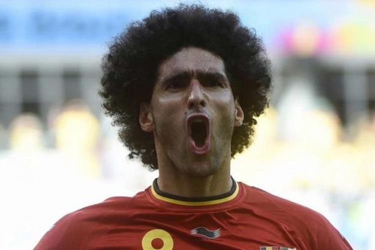 Pemain tengah Belgia Marouane Fellaini dalam laga Grup H, Piala Dunia 2014, melawan Algeria, di Mineirao Stadium, Belo Horizonte, 17 Juni 2014. 