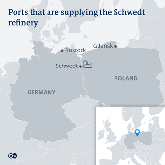 Kilang minyak Schwedt di perbatasan Jerman-Polandia.
