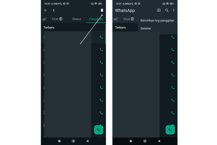 Ilustrasi cara hapus log panggilan WA 