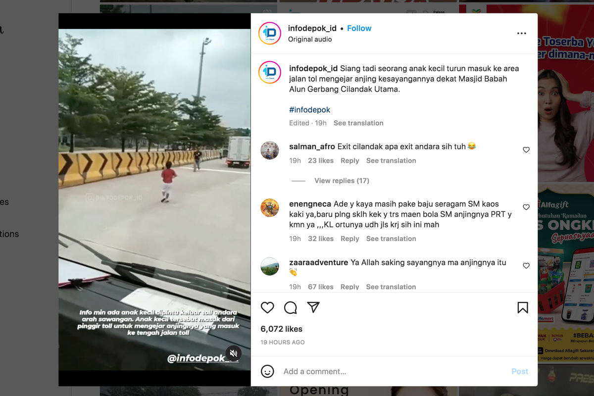 Video anak kecil masuk jalan tol