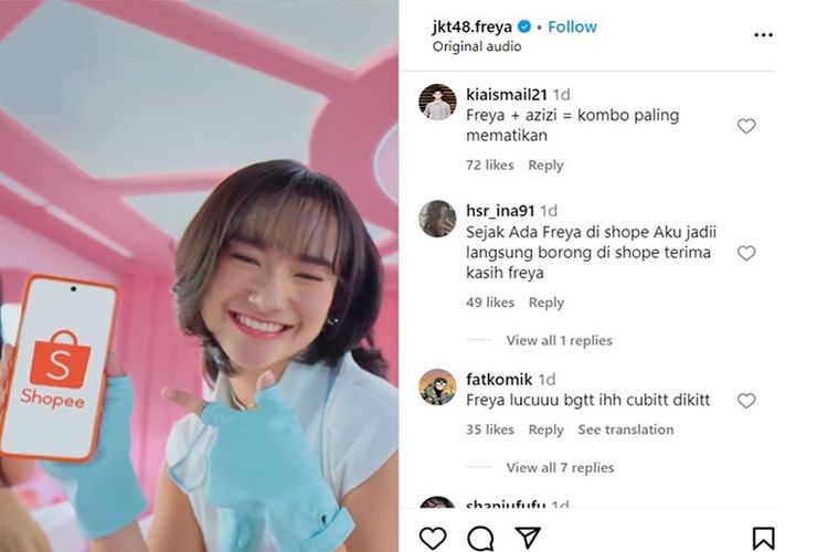 Unggahan Instagram Freya JKT48