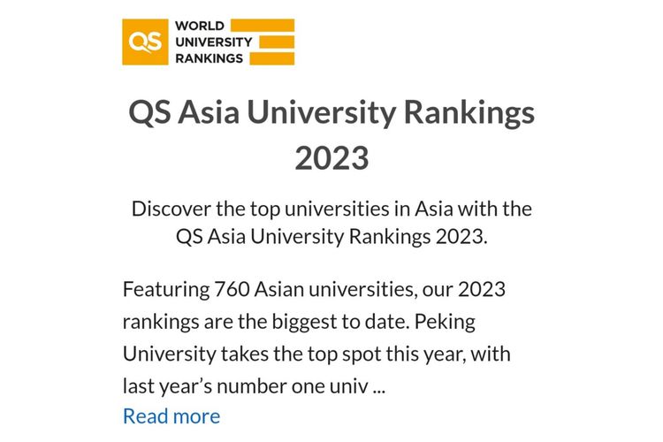 4 kampus swasta  terbaik Indonesia versi QS Asia University Rangkings 2023.