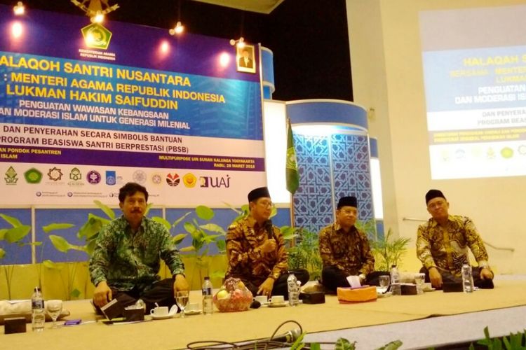 Menteri Agama Lukman Hakim Saifuddin saat menghadiri acara Halaqoh Santri Nusantara di Universitas Islam Negeri (UIN) Sunan Kalijaga, Rabu (28/3/2018).
