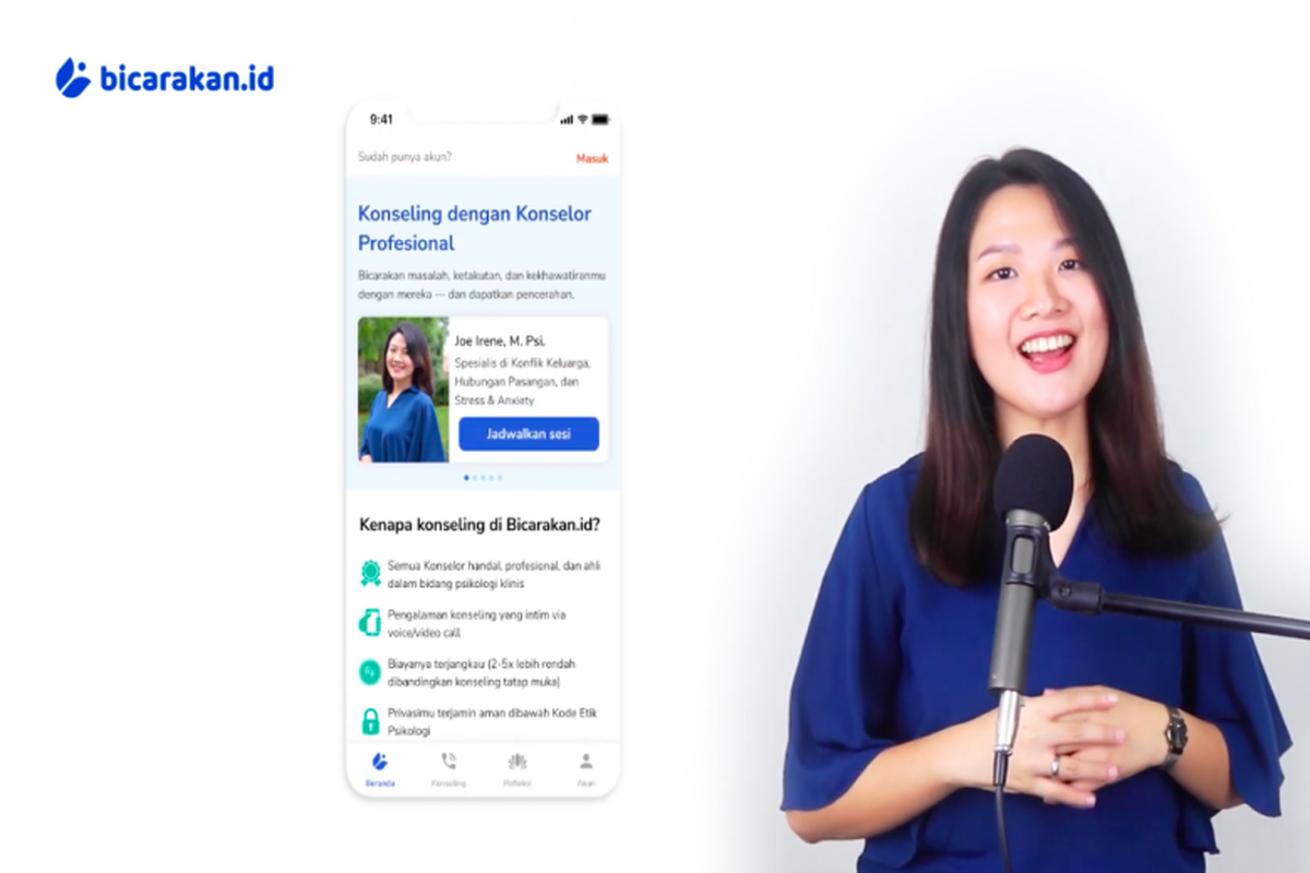 Bicarakan.id merupakan platform yang menyediakan sesi konseling online antara pengguna dengan psikolog profesional.