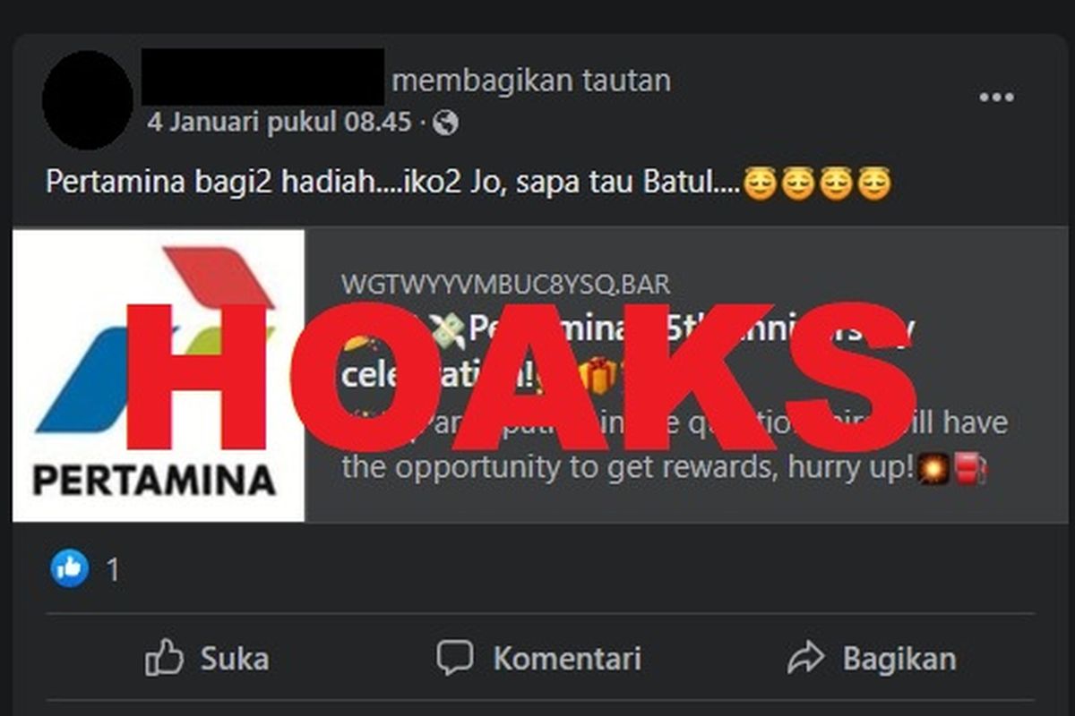 Beredar link kuesioner berhadiah yang diklaim diselenggarakan Pertamina dalam rangka perayaan ulang tahun ke-55. Informasi tersebut hoaks.