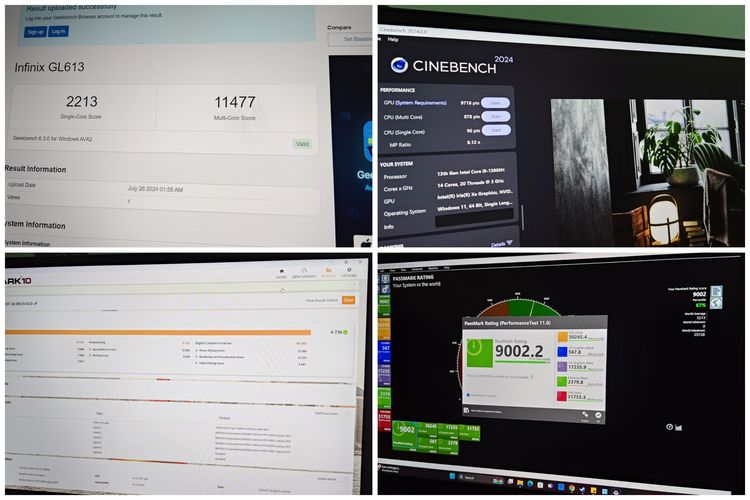 Hasil benchmark Geekbench, Cinebench, PCMark, dan PassMark.