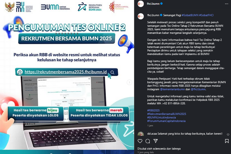 Hasil Tes Online Tahap 2 RBB BUMN 2025 Diumumkan, Ini Cara Ceknya