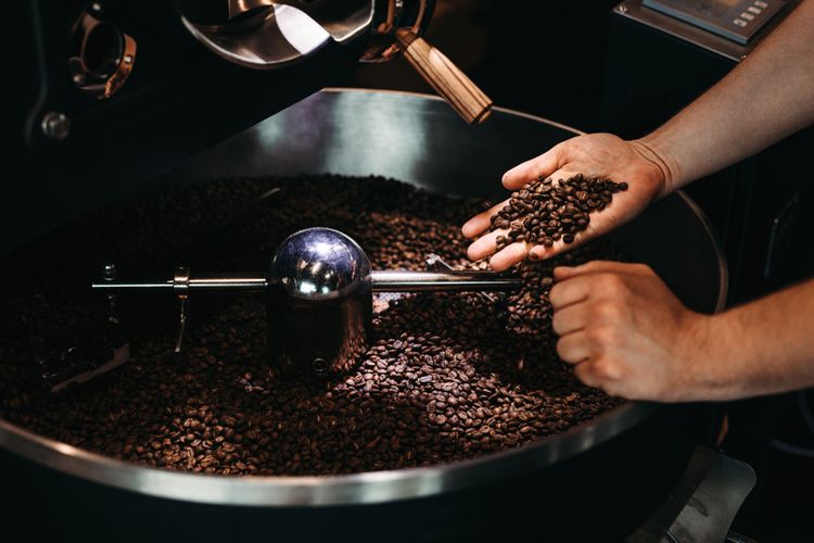 Ilustrasi proses roasting biji kopi. 