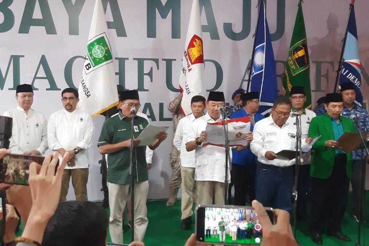 5 Parpol deklarasi mantan Kapolda Jatim Machfud Arifin di Pilkada Surabaya 2020 di Posko Pemenangan Machfud Arifin, Minggu (26/1/2020).