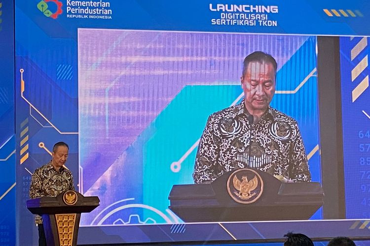 Kementerian Perindustrian (Kemenperin) meluncurkan digitalisasi sertifikasi Tingkat Kemampuan Dalam Negeri (TKDN) di Kantor Kemenperin, Jakarta Selatan, Rabu (27/9/2023).