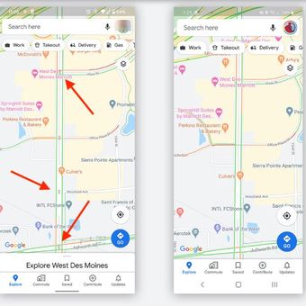Ikon lampu lalu lintas yang terlihat kecil dalam aplikasi Google maps