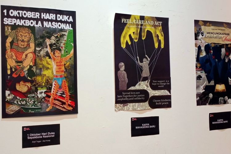 Pameran seni peringatan tiga tahun Tragedi Kanjuruhan yang digelar oleh mahasiswa Fakultas Ilmu Budaya Universitas Brawijaya (FIB UB) di Kota Malang, Jawa Timur.