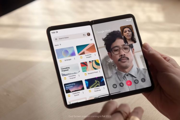 Layar utama Google Pixel Fold bakal didukung fitur dual screen pada musim gugur (September-November) 2023.