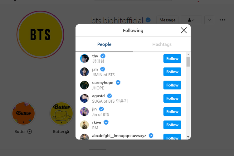 Ketujuh member BTS diduga miliki akun Instagram pribadi.
