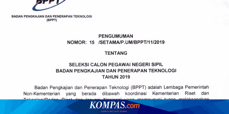Bppt Buka 300 Formasi Cpns 2019 Ini Rinciannya