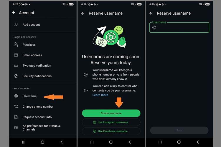 Ilustrasi cara klaim username WhatsApp