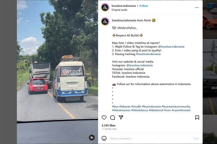 Video viral di media sosial memperlihatkan mobil Honda Brio dan minibus yang nyaris menabrak bagian belakang bus