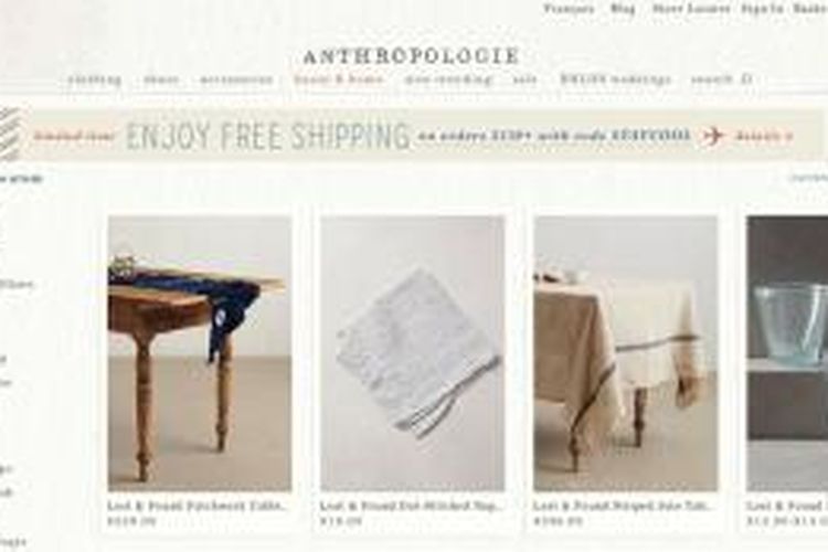 Situs Anthropologie yang menawarkan banyak furnitur istimewa.