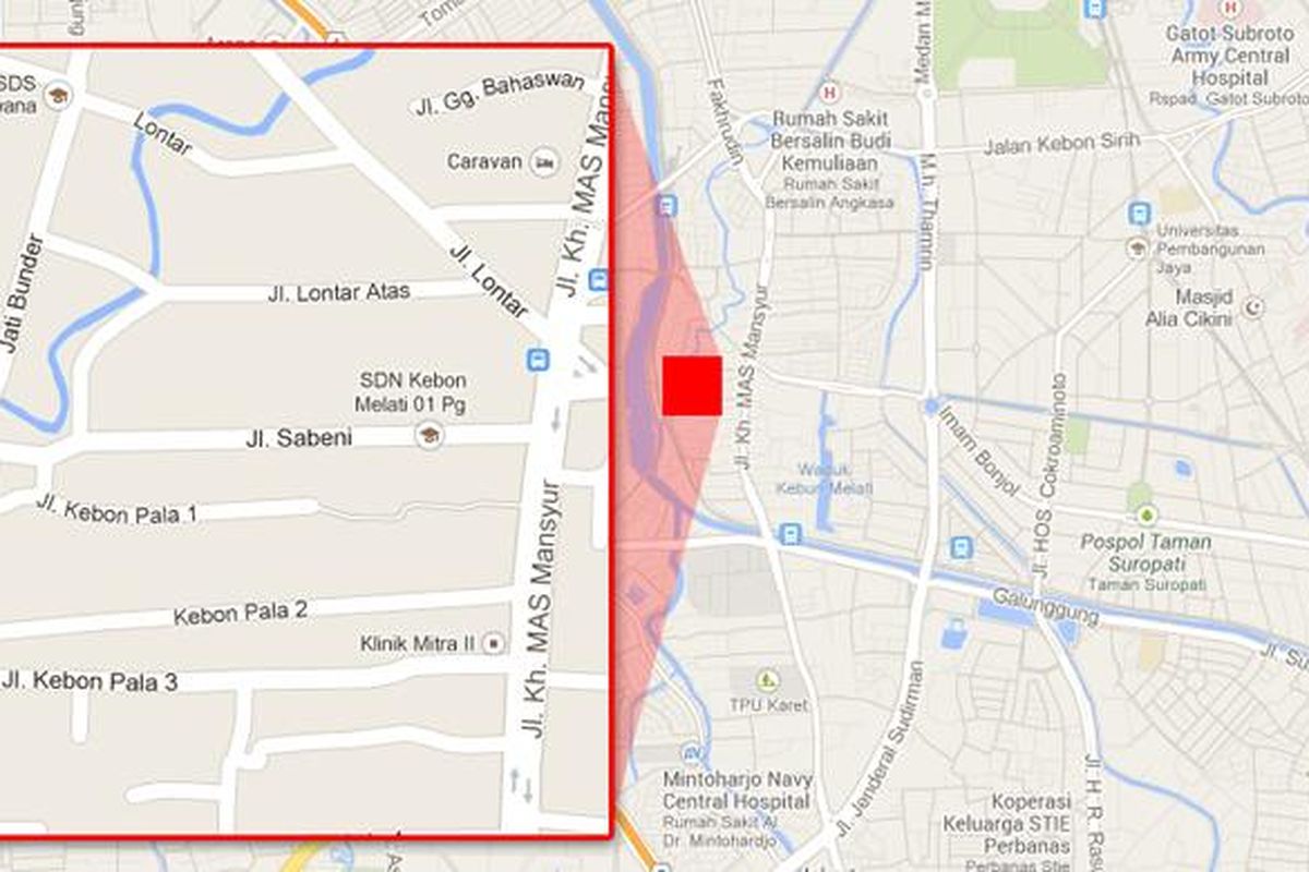 Peta kawasan Jalan Sabeni, Kebon Melati, Tanah Abang, Jakarta Pusat.