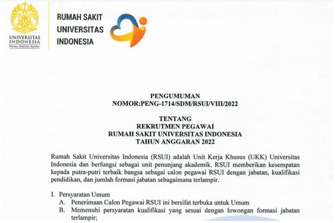 Lowongan Kerja Rumah Sakit Universitas Indonesia (RSUI) untuk Lulusan SMK dan D3, Ini Posisinya