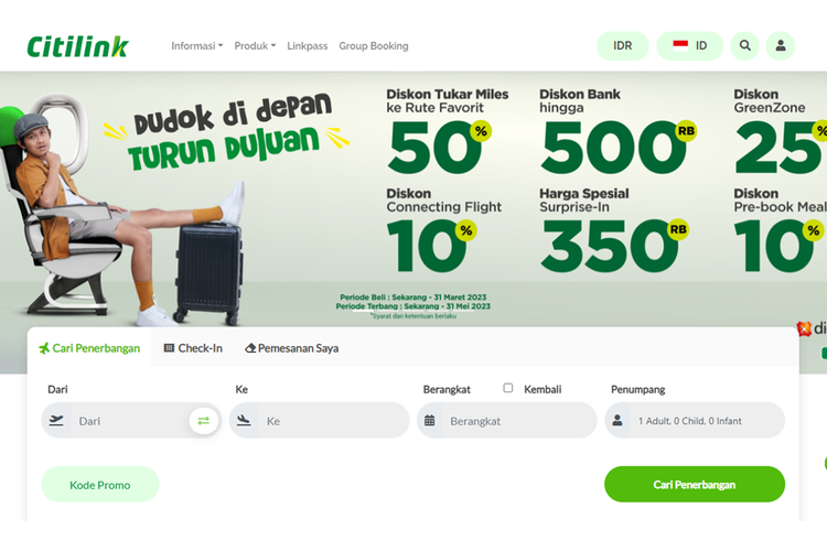 Tangkapan layar laman pemesanan tiket pesawat Citilink.