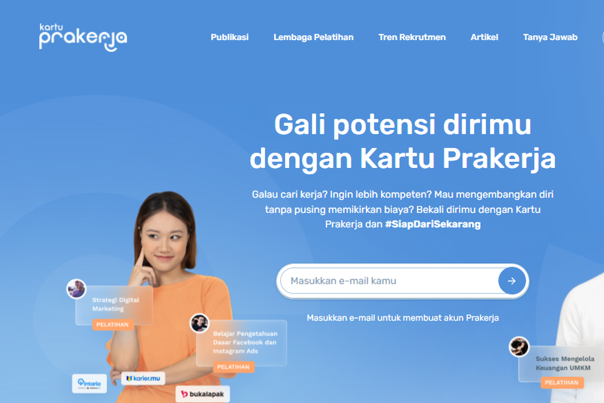 Tangkapan layar halaman depan situs prakerja.go.id.