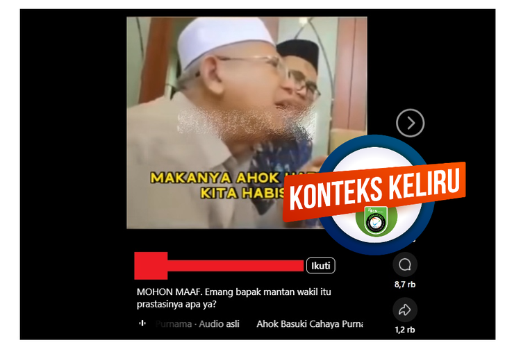 Tangkapan layar Facebook narasi yang mengeklaim Ma'ruf Amin menyebut Ahok sebagai sumber konflik dan harus dihabisi