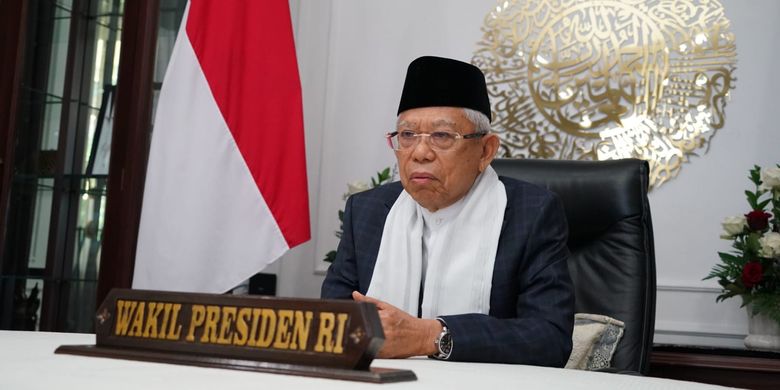 Wakil Presiden Ma'ruf Amin saat menghadiri  milad Majelis Ulama Indonesia (MUI) ke-46 yang digelar secara daring, Senin (26/7/2021).