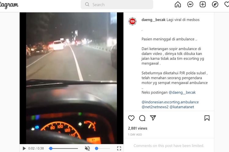 Beredar video sopir ambulans yang terjebak macet mengeluhkan tidak adanya pengawalan saat dirinya mengantar pasien gawat darurat ke rumah sakit.