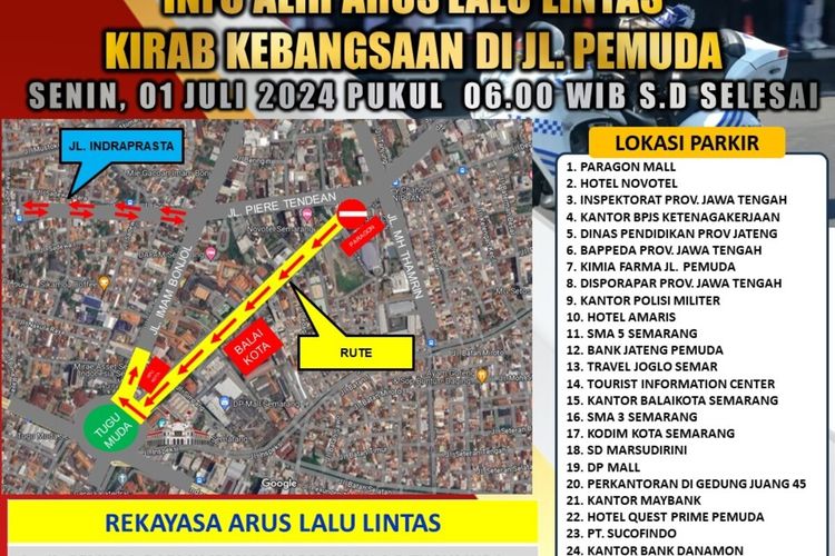 Arus lalulintas di Jalan Pemuda mulai dari Simpang Paragon hingga Simpang Tugu Muda Semarang, Jawa Tengah (Jateng) akan dialihkan. 