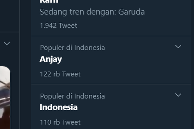 Tangkapan layar trending kata anjay di media sosial Twitter pada Minggu (30/8/2020).