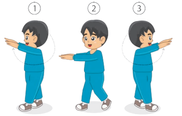 Ilustrasi gerak berirama gerakan kombinasi langkah kaki dan ayunan lengan. Sumber gambar: Tangkapan layar modul Kementerian Pendidikan dan Kebudayaan.