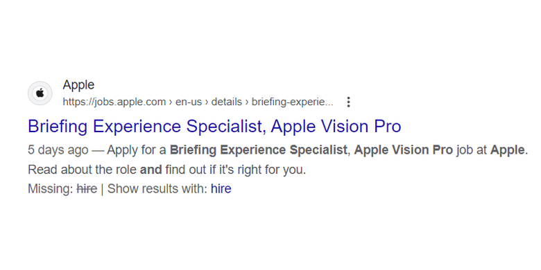 Apple sempat memposting loker Briefing Experience Specialist .