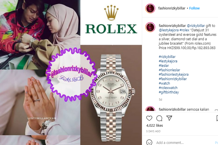 Harga kado ulang tahun jam tangan Rolex untuk Lesti Kejora.