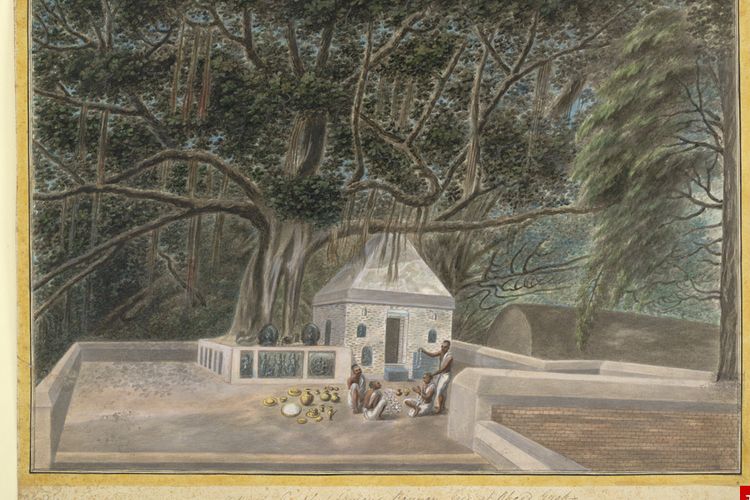 Sebuah kuil kecil di bawah pohon Bodhi, Bodh Gaya, yang dibangun pada abad ke-7