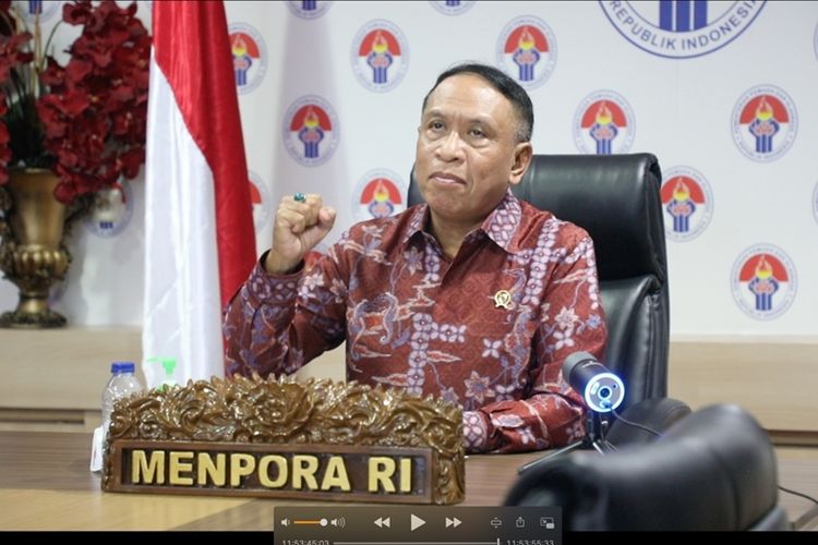 Menpora RI Zainudin Amali saat menghadiri Rapat Koordinasi Strategis Lintas Sektor Pelayanan Kepemudaan secara virtual, Selasa (20/10/2020). (DOK. KEMENPORA) 