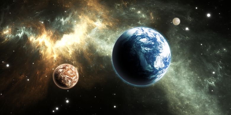 Ilustrasi exoplanet mirip planet Bumi yang dapat dihuni.