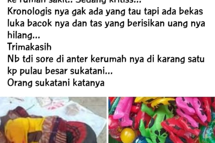 Seorang tukang balon ditemukan meninggal dunia di tepi jalan Cikarang Utara, Kabupaten Bekasi,  Selasa (18/8/2020).