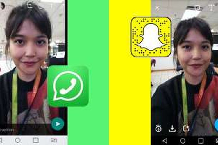 Antarmuka foto pada aplikasi WhatsApp terbaru versi beta mirip Snapchat. 