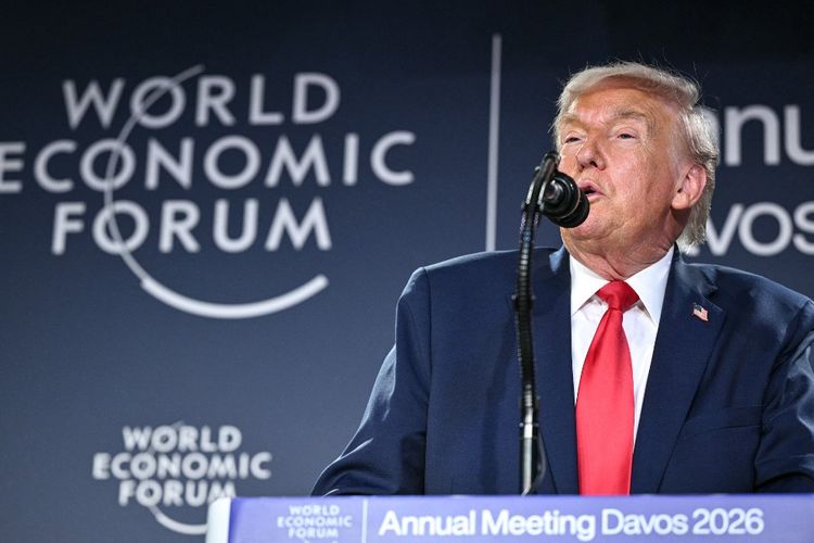 Presiden Amerika Serikat Donald Trump berbicara di dalam pertemuan tahunan Forum Ekonomi Dunia (WEF) di Davos pada 21 Januari 2026.