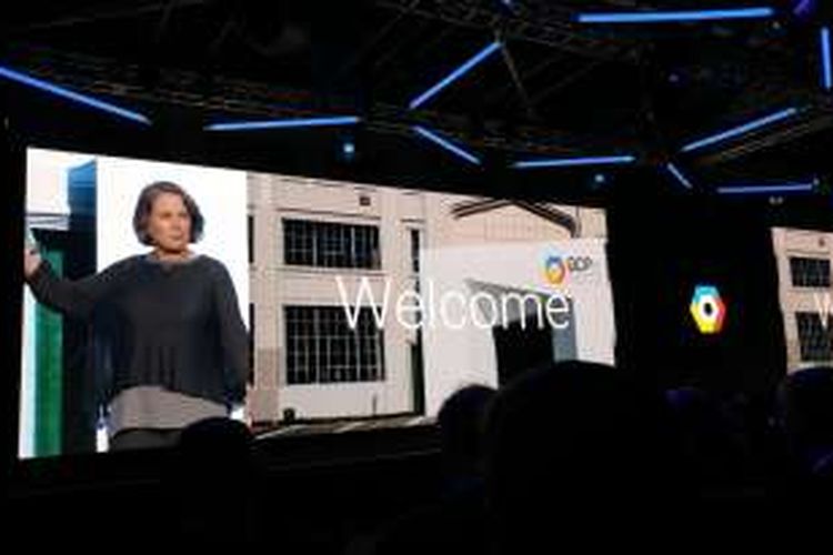 Diane Greene, Senior Vice President Google Bidang Google Cloud, saat menyampaikan pidato dalam Google NEXT 2016 di San Fransisco, California, Amerika Serikat, Rabu (23/3/2016).