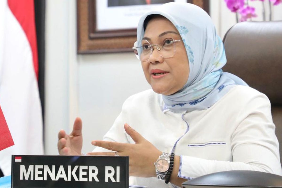 Indonesia's Manpower Minister Ida Fauziyah speaks during an event. 