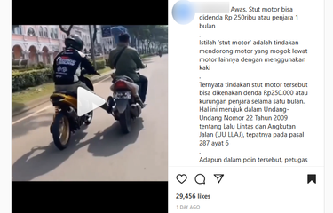 unggahan narasi soal stut motor bisa ditilang