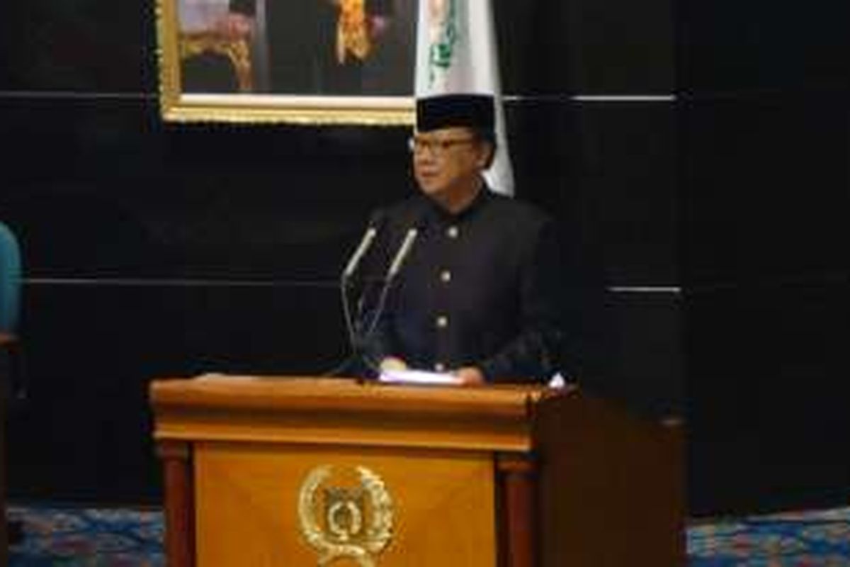 Menteri Dalam Negeri Tjahjo Kumolo hadir dalam rapat paripurna HUT ke-489 DKI Jakarta, Rabu (22/6/2016). 