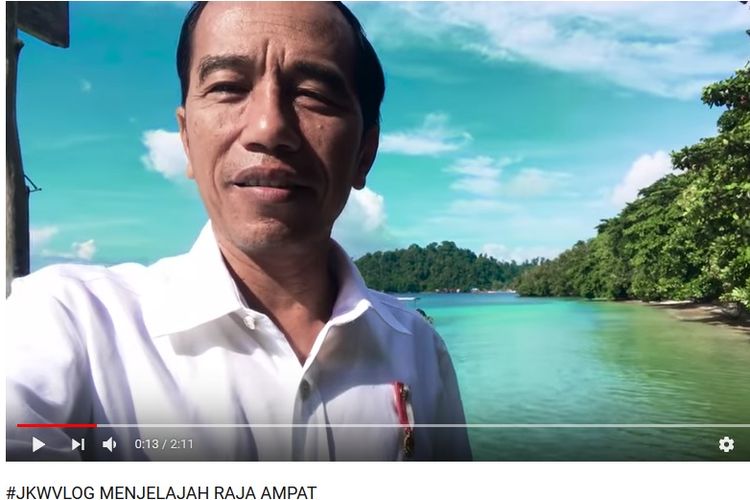 Vlog Presiden Joko Widodo yang memamerkan keindahan Raja Ampat, Papua Barat. Video itu diunggah di YouTube pada Selasa (26/11/2017).