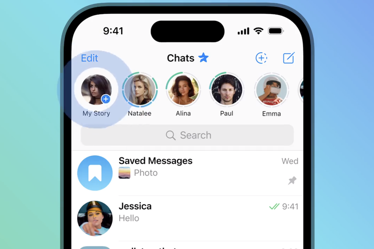 Tangkapan layar fitur Telegram Stories.