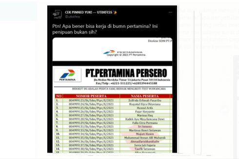 Beredar, Daftar Palsu Peserta Lolos Wawancara Pertamina, Ini Kata Perusahaan