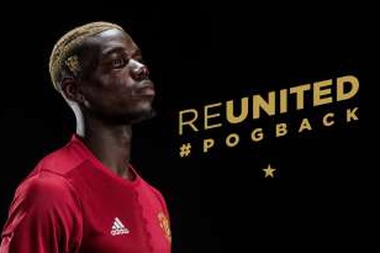 Foto pengumuman transfer Paul Pogba ke Manchester United yang terpampang di situs klub tersebut, Senin (9/8/2016).